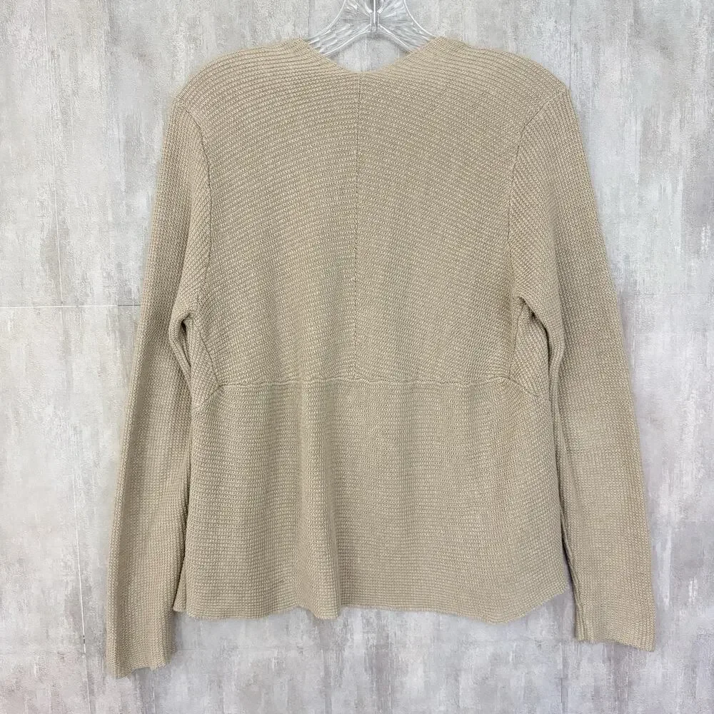 EILEEN FISHER Cardigan Petite PM Linen Open Knit Open Front Long Sleeve Beige - Picture 2 of 13
